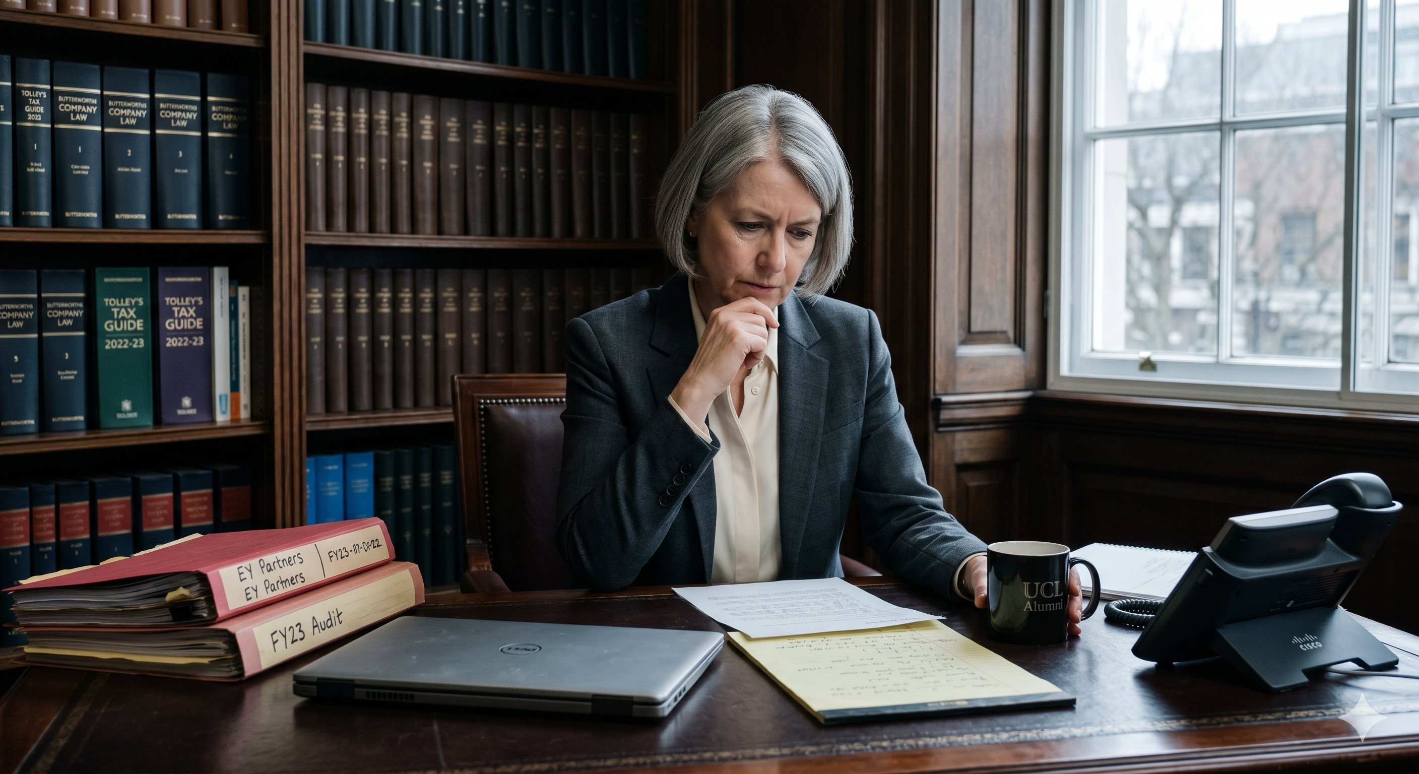 Senior accountant reviewing client files